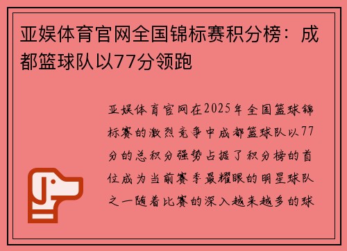 亚娱体育官网全国锦标赛积分榜：成都篮球队以77分领跑